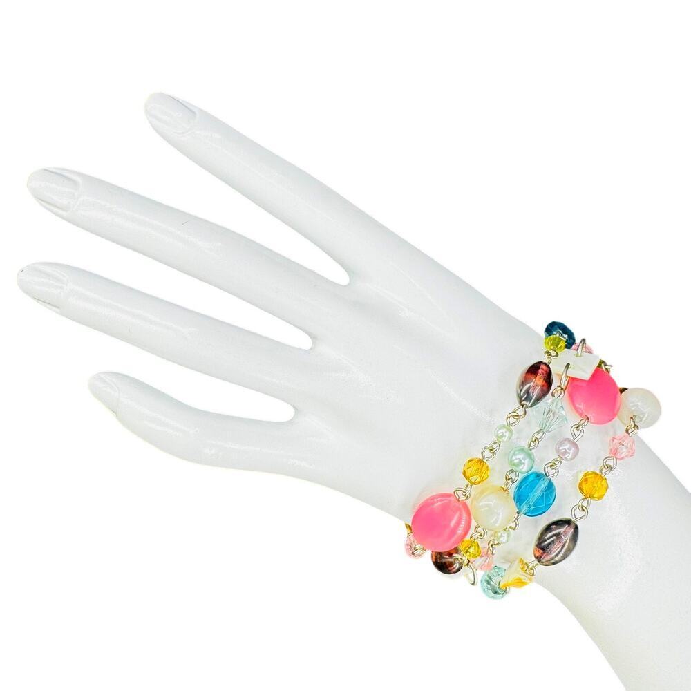 Cookie Lee Bracelet Beaded Colorful Three Strands Silver Plated Toggle Clasps